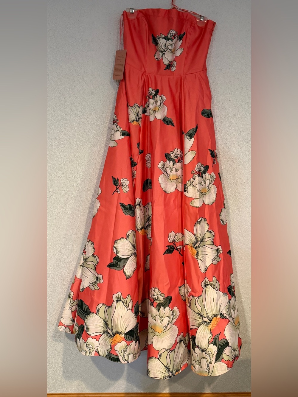 BHLDN Savannah Coral Strapless Floral A-Line Midi Dress NWT
